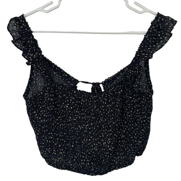 NWT Sim & Sam | Smocked Black Tan Front Tie Button Closure Tank L - Picture 2 of 8